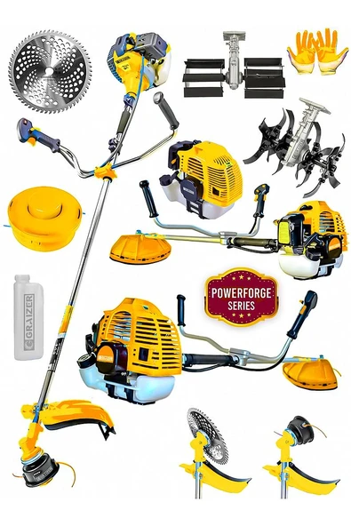 Graizer 52 Cc 11000 Rpm Yan Tipi Benzinli Ot Çalı Çim Biçme Tırpanı Akrobat Palet Çapa Sarı