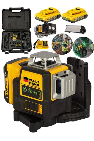58Vf Çift Akülü 12 Köşe 360° Otomatik Hizalamalı Lazer Metre Hizalama Yeşil Çizgili - 2