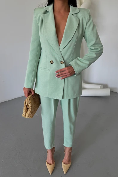 KETEN CEKET - PANTOLON TAKIM - Mint - Resim 3