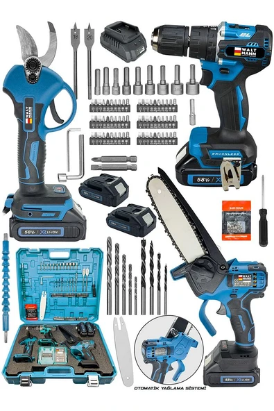 3 lü Set XR LI-ION Batarya Kömürsüz Motor Çift Akülü Şarjlı Matkap Budama Makası - 2