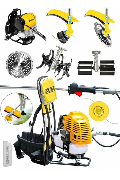 58 Cc 11000 Rpm Sırt Tipi Benzinli Ot Çalı Çim Biçme Tırpan Akrobat Palet Çapa Sarı - 2