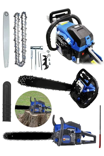 WaltMann Ekstra Güçlü 52cc 2.9 Hp 8000 Rpm Benzinli Ağaç Odun Dal Kesme Mavi No766 - 2