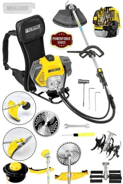 Graizer 58 Cc 11000 Rpm Sırt Tipi Benzinli Çalı Çim Biçme Tırpan Akrobat Palet Çapa Sarı