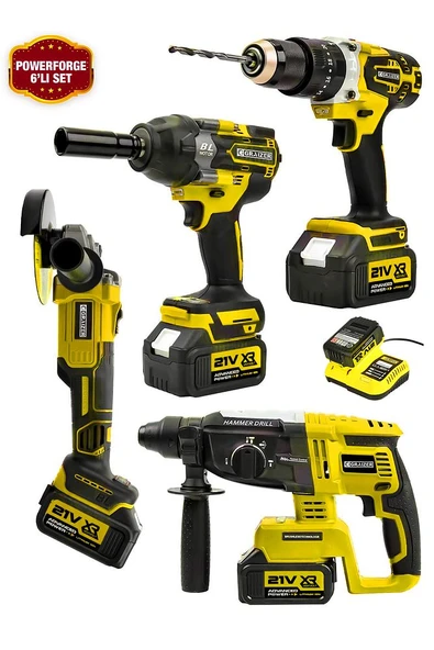 Graizer 21v Akülü Matkap & Taşlama & Kırıcı Delici Hilti & Somun Sıkma Sökme 4'lü Set Sarı - 1