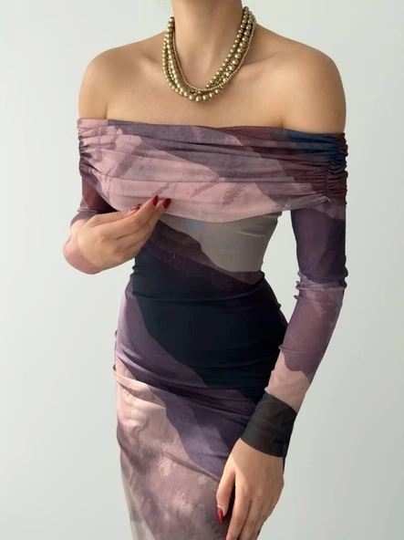 Sevilla Madonna Yaka Tül Elbise - Resim 4