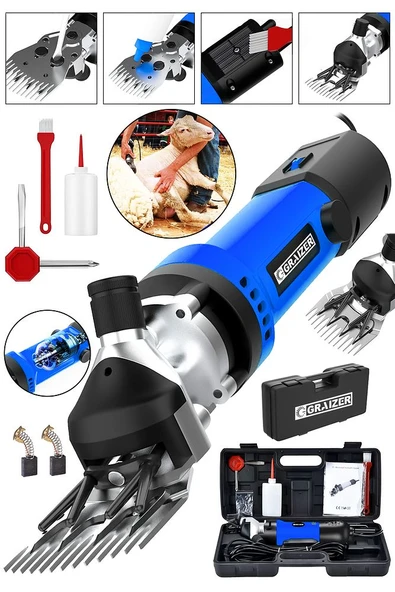 Graizer 9800 Watt Çift Kartlı Metal Şanzıman Isınmaya Karşı Korumalı Koyun Kırkma Makinesi Mavi - 2