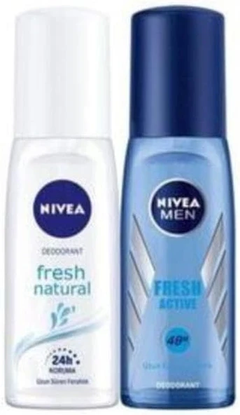 NIVEA Kadın Pump Sprey Deodorant Fresh Natural 75ml ve NIVEA MEN Erkek Pump Sprey Deodorant Fresh Active 75ml ürün görseli