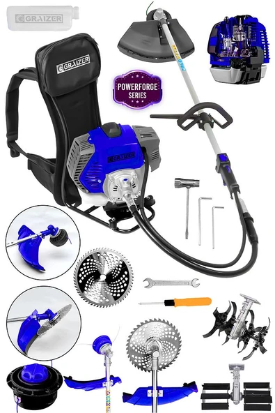 Graizer 58 Cc 11000 Rpm Sırt Tipi Benzinli Çalı Çim Biçme Tırpan Akrobat Palet Çapa Mavi ürün görseli 1