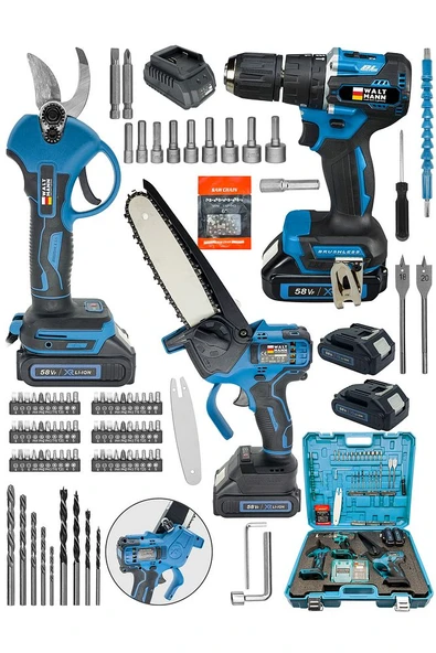 3 lü Set XR LI-ION Batarya Kömürsüz Motor Çift Akülü Şarjlı Matkap Budama Makası - 1