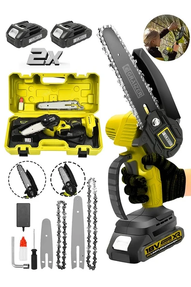 Graizer Profesyonel Metal Dişli 18v 1.5ah Şarjlı Dal Budama Testeresi Sarı