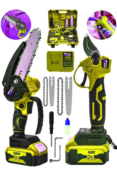 2'li Süper Set Bağ Makası ve Budama Testeresi Makinesi Sarı