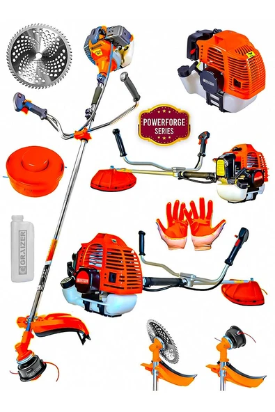Graizer 58 Cc 11000 Rpm Yan Tipi Benzinli Ot Çalı Çim Biçme Tırpanı Turuncu - 2