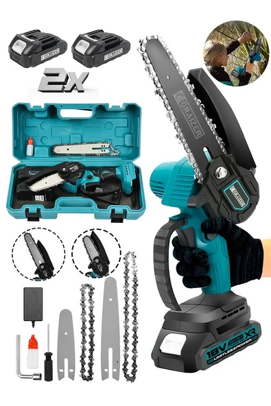 Graizer Profesyonel Metal Dişli 18v 1.5ah Şarjlı Dal Budama Testeresi Mavi ürün görseli 1