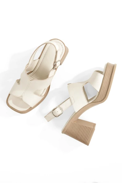 Nadiya Kırık Beyaz Rengi Hakiki Deri Yüksek Kalın Platform Topuklu Kadın Ayakkabı