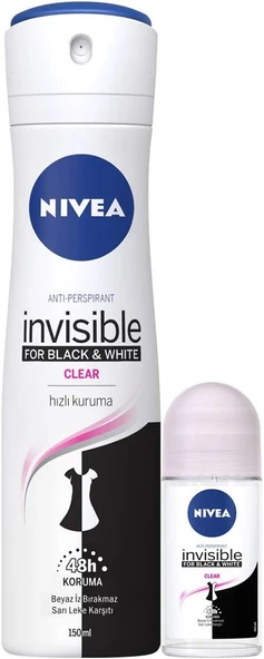 NIVEA B&W Clear Kadın Sprey 150 ml + B&W Clear Kadın Mini Rollon 25 ml 2 Paket (2 x 175 ml) ürün görseli