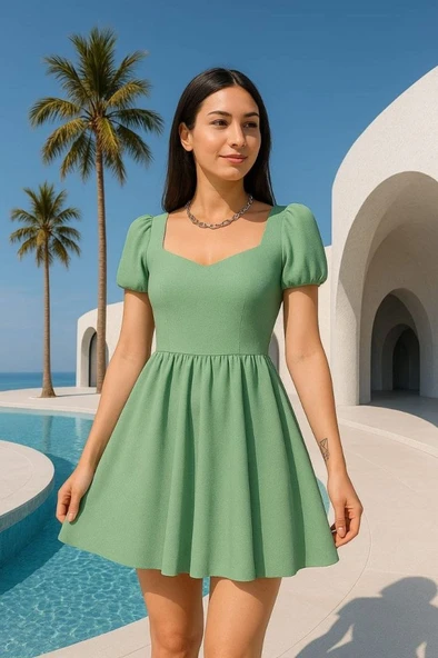 Kadın Dalgıç Kumaş Kalp Yaka Elbise ürün görseli