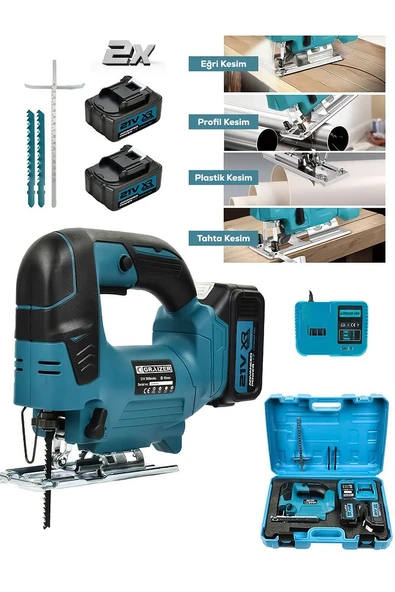 Graizer Profesyonel 21v Çift Akülü Metal Şanzıman Dekupaj Testere Makinesi Mavi - Resim 2