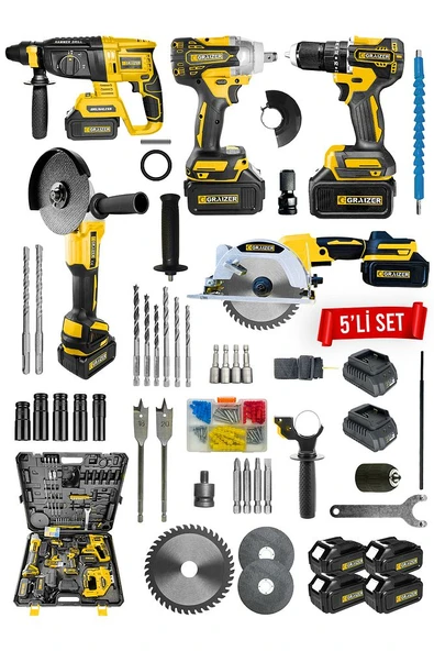 Graizer Profesyonel Kömürsüz 4 Bataryalı Çelik Şanzıman 5'li Set Sunta Kesmeli Sarı - 2