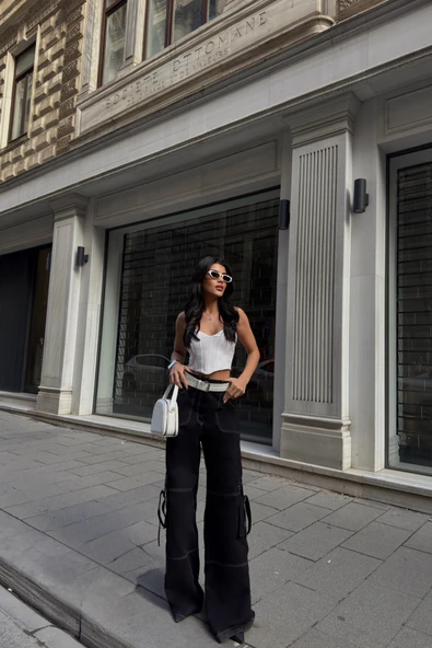 GABARDİNKARGO PANTOLON - Siyah - Resim 4