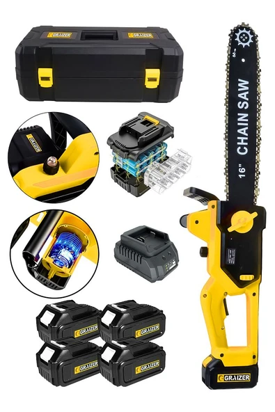 2 Adet Şarj Cihazlı Otomatik Yağlama Şarjlı 16 Inch Odun Kesme Makinesi Sarı