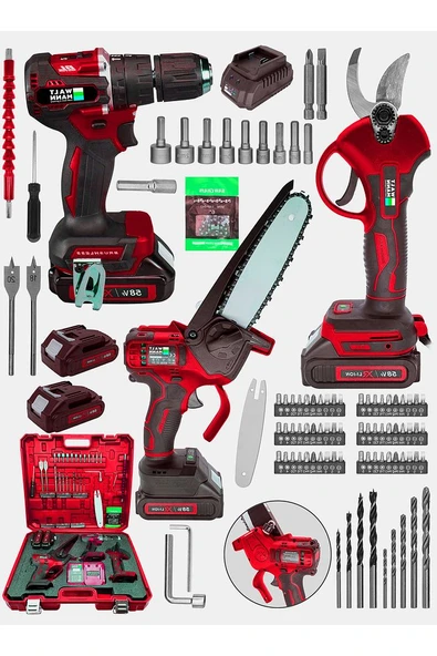 WaltMann 3 lü Set XR LI-ION Batarya Kömürsüz Motor Şarjlı Matkap Kırmızı