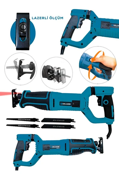 1000W 6 Kademe Devir Ayarlı Bakır Sargılı Kemik Kesme Tilki Kuyruğu Testere Makinesi Lazerli - 2
