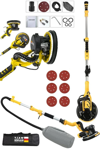 WaltMann 360'Ledli 1100W Pro Alçıpan Duvar Zımpara Makinası Toz Emmeli Sarı - 1