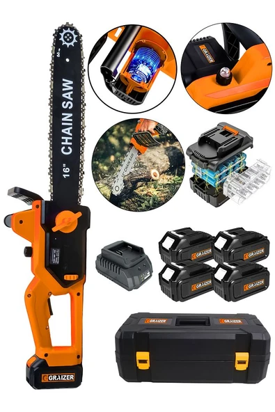 2 Adet Şarj Cihazlı Otomatik Yağlama Şarjlı 16 Inch Odun Kesme Makinesi Turuncu - 2