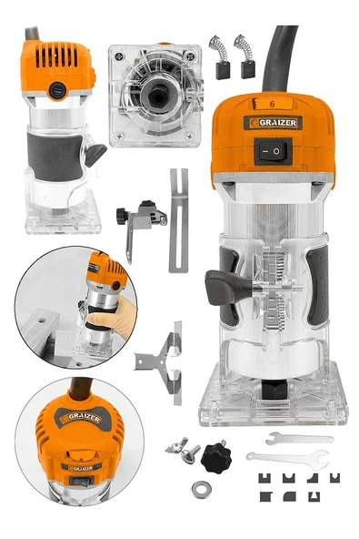 6 Kademe Devir Ayarlı Formika Traşlama Freze Makinesi 6 Mm + 12 Adet Uç Turuncu