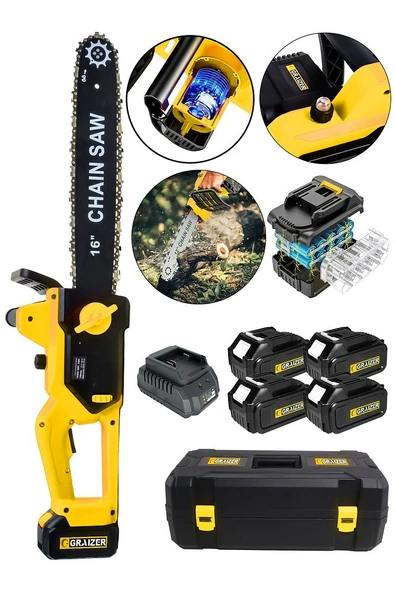 2 Adet Şarj Cihazlı Otomatik Yağlama Şarjlı 16 Inch Odun Kesme Makinesi Sarı - 2