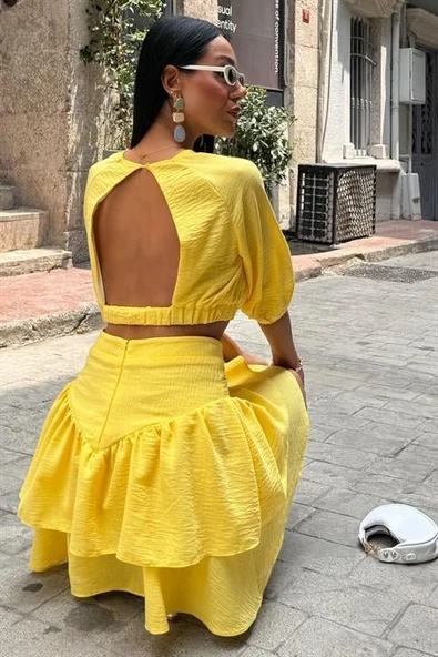 Crop Bluz Ve Kat Kat Etekli Takım 10207 - Resim 8