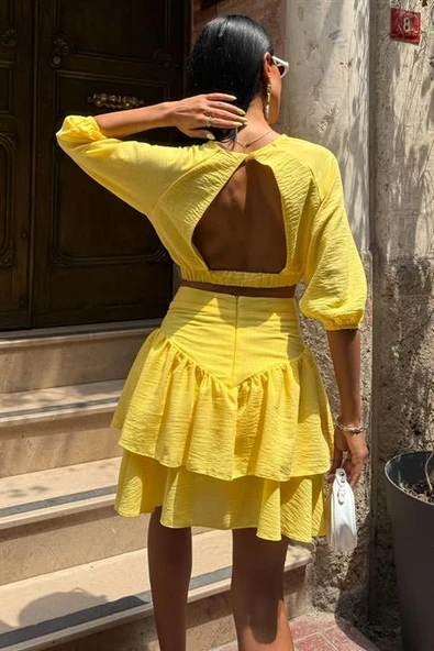 Crop Bluz Ve Kat Kat Etekli Takım 10207 - Resim 7