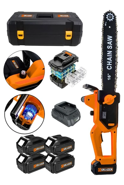 2 Adet Şarj Cihazlı Otomatik Yağlama Şarjlı 16 Inch Odun Kesme Makinesi Turuncu - 1