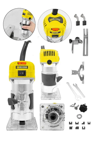 6 Kademe Devir Ayarlı Formika Traşlama Freze Makinesi 6 Mm + 12 Adet Uç Hediye Sarı - 2