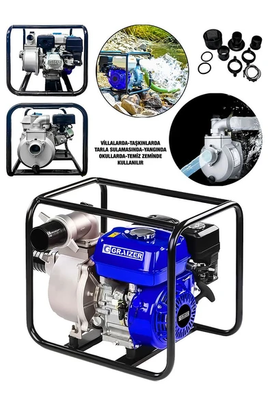 Graizer 9,8 Hp Metal Şanzıman Turbo Benzinli Yüksek Performans 3 Parmak Benzinli Su Motoru Mavi - 2