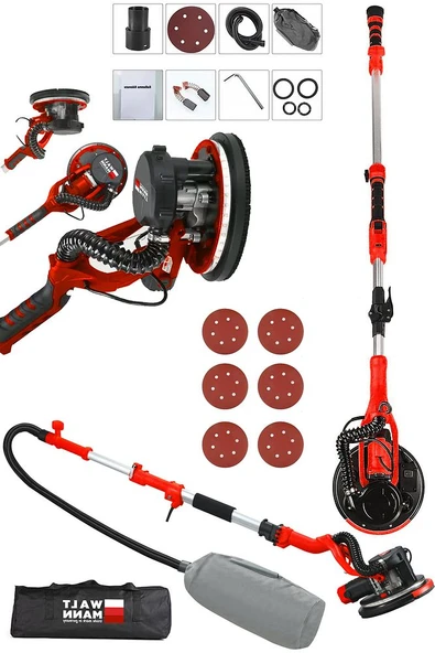 WaltMann 360'Ledli 1100W Pro Alçıpan Duvar Zımpara Makinası Toz Emmeli Kırmızı ürün görseli