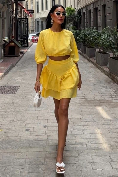 Crop Bluz Ve Kat Kat Etekli Takım 10207 - Resim 2