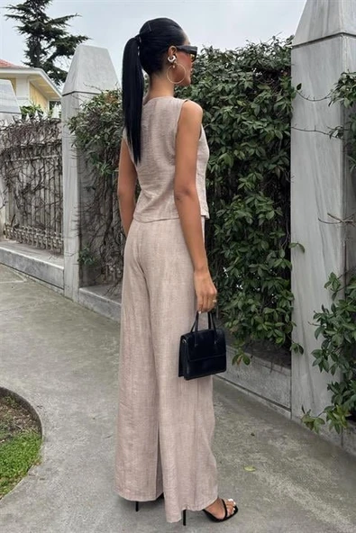 Sıfır Kollu Bluz Batik Desenli Pantolon İkili Takım 10181-08 - Resim 6