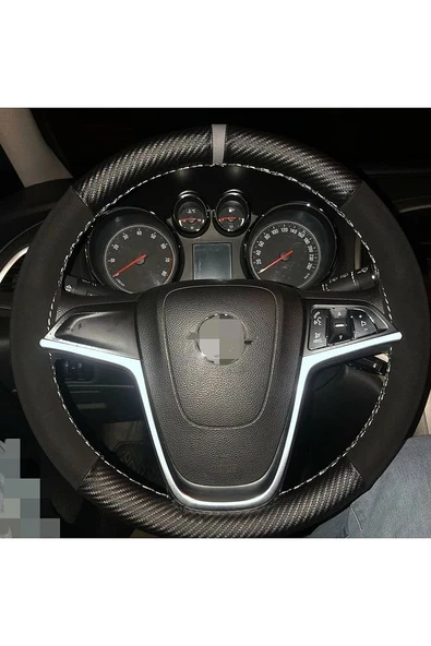 Dikişli Deri Direksiyon Kılıfı, Karbon/nubuk/mavi Yüzüklü Model/mavi Dikişli - Resim 6