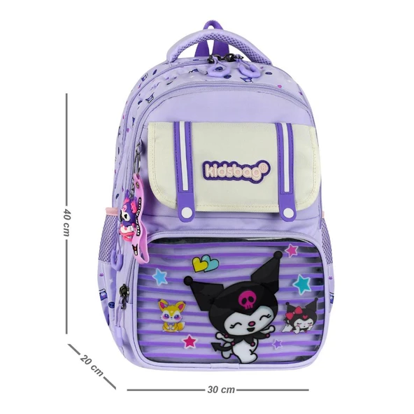 İlkokul Kız Çocuk Çantası 3'lü Set Kuromi Benzeri 40*30 Cm Beslenme Çantası Kalem Kutusu Ortopedik - Resim 2