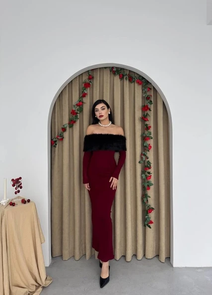 Bestia Straplez Tüy Detaylı Elbise - Resim 4