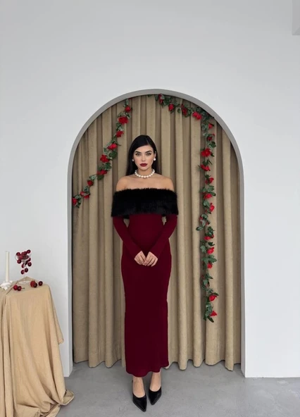 Bestia Straplez Tüy Detaylı Elbise - Resim 6