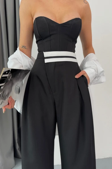 PANTOLON BEL ŞERİT DETAYLI - Siyah - Resim 4