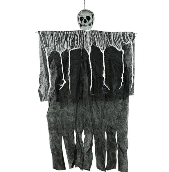 CEYLAN ADAM   Ürpertici Kuru Kafa Korku Hayalet Saçaklı Dekor 90x50 cm - 3