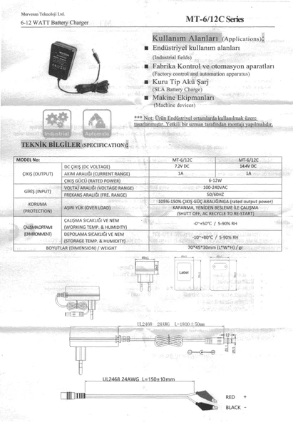 MERVESAN 6v / 12v 1A Akü Şarj Adaptörü 5.5x2.5mm Jaklı + Maşa Kıskaçlı (6 Volt 12 Volt 1 Amper 1000mA) - 4