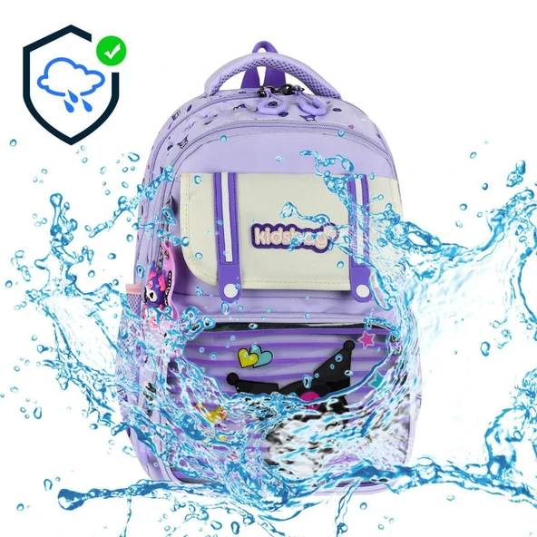 İlkokul Kız Çocuk Çantası 3'lü Set Kuromi Benzeri 40*30 Cm Beslenme Çantası Kalem Kutusu Ortopedik - Resim 3