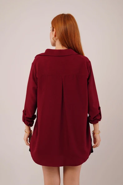Salaş Kesim Cepli Bordo Gömlek - Resim 4