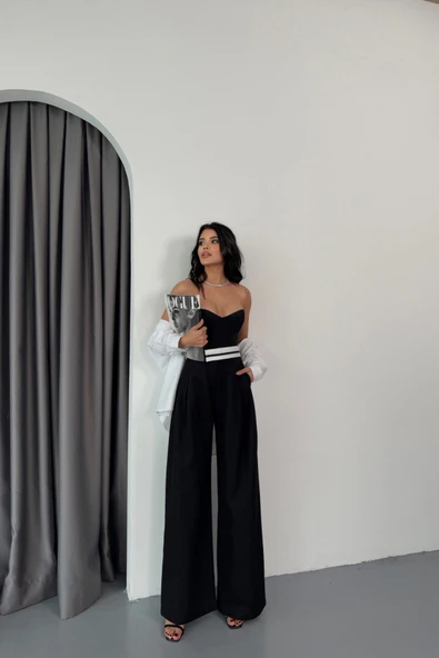 PANTOLON BEL ŞERİT DETAYLI - Siyah ürün görseli