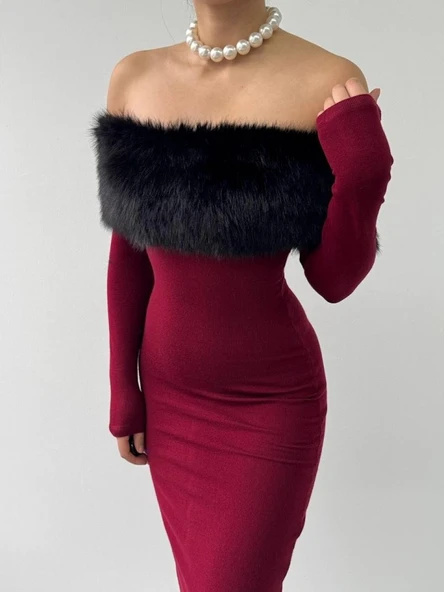 Bestia Straplez Tüy Detaylı Elbise - Resim 7