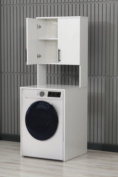 Çamaşır Makinesi Dolabı 2 Kapaklı 2 Raflı Banyo Dolabı